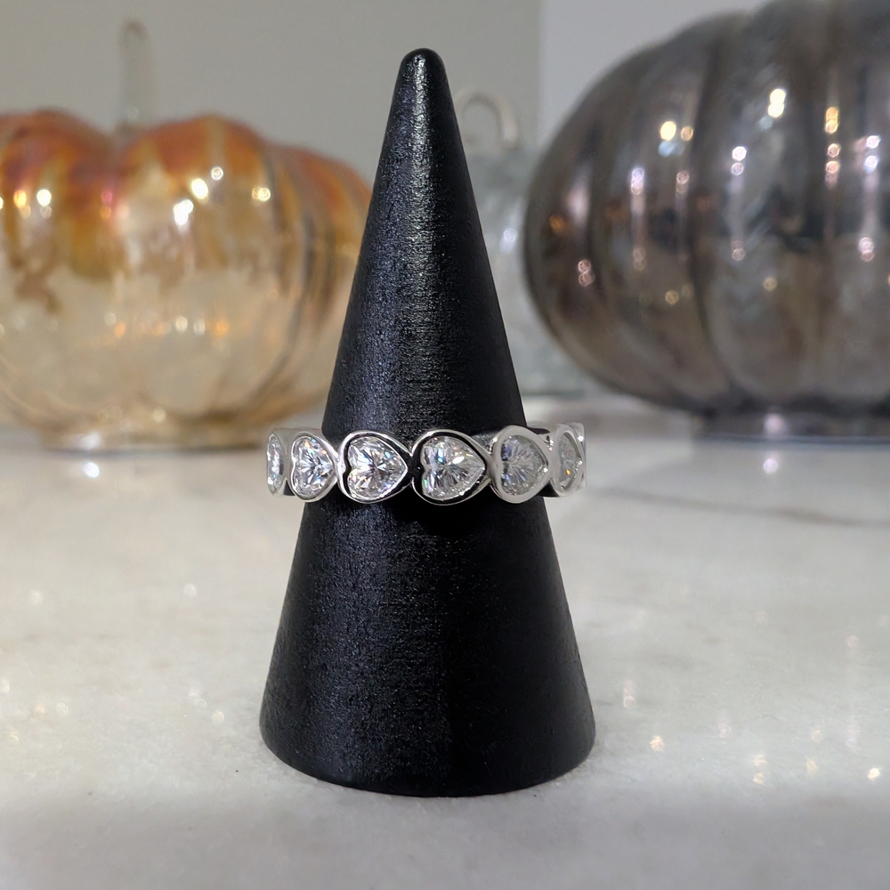 Solid .925 Sterling Silver Moissanite Heart Ring